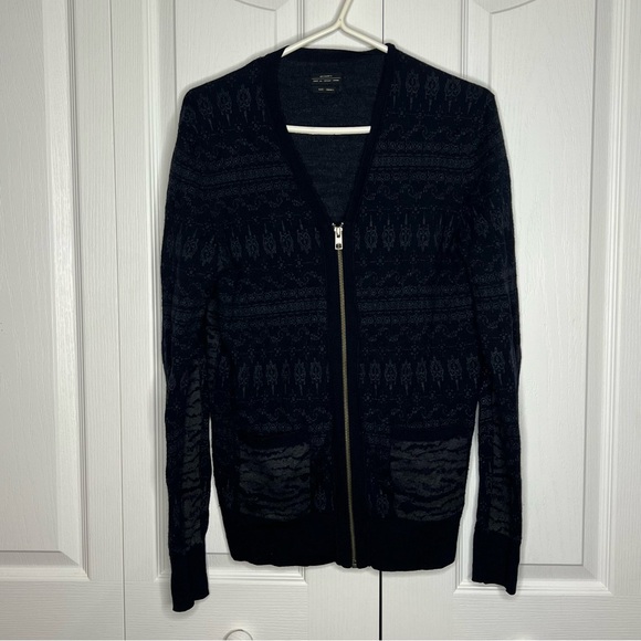 All Saints luxury unisex wool cotton zip cardigan charcoal grey size small - Picture 2 of 12